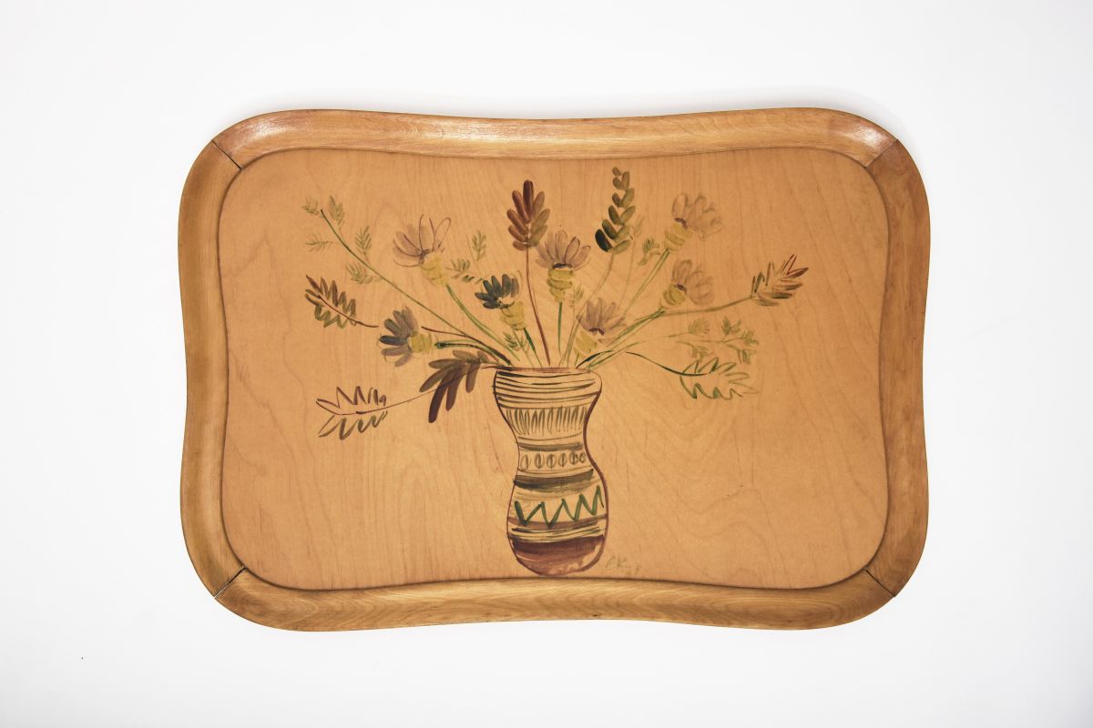 Folky Wooden Tray Flower Vase