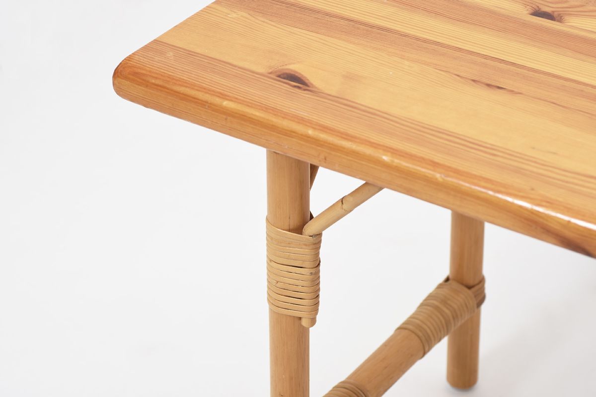 Pine Rattan Bench details5