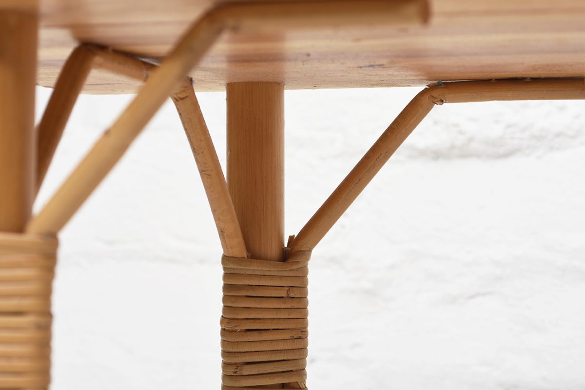 Pine Rattan Bench details4