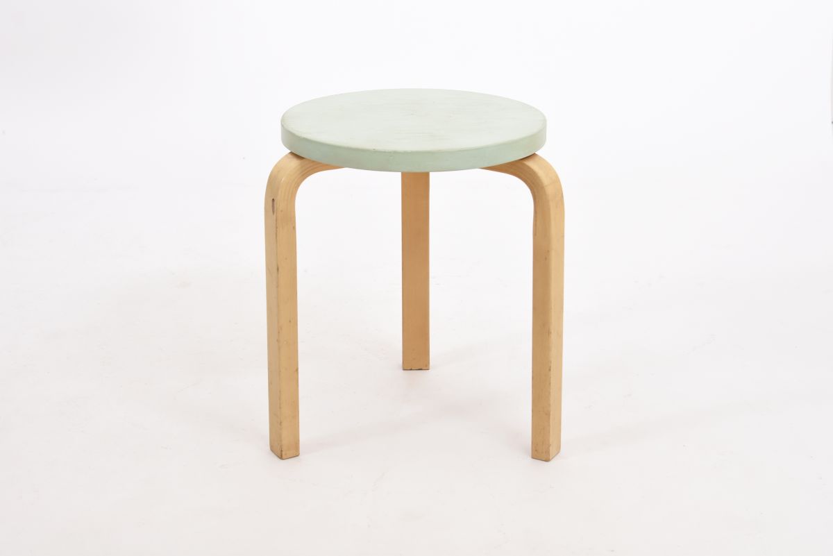 Aalto Alvar stool 60 painted pastelle green 1960s