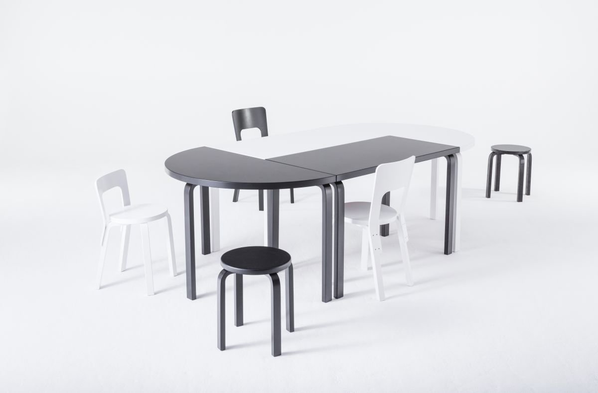 Aalto Table rectangular half-round Stool E60 Chair 65 black white lacquer_WEB