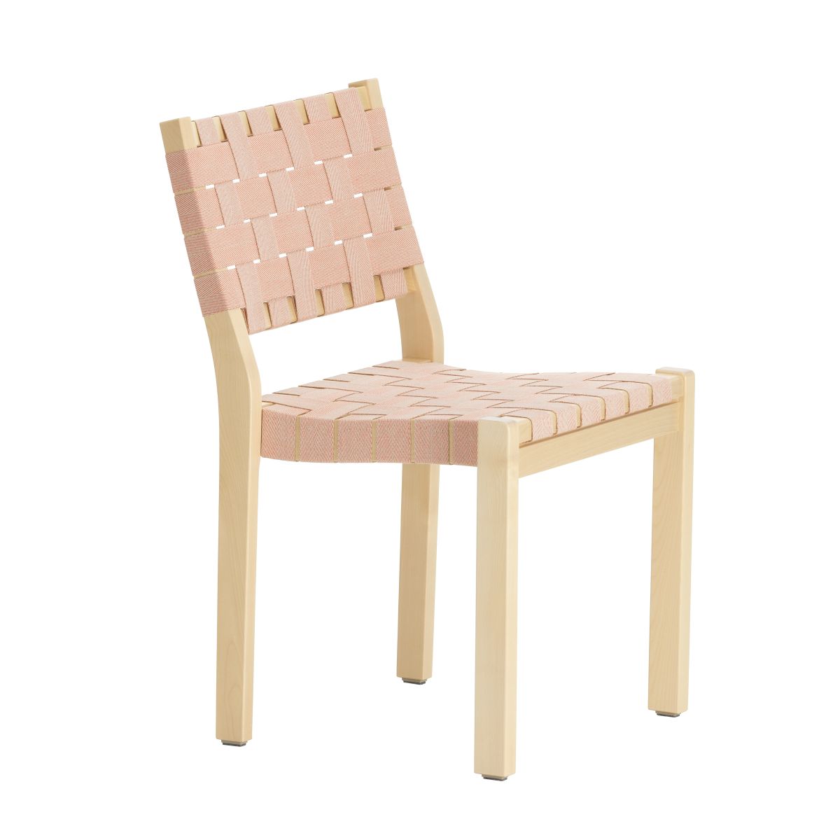 Chair 611, clear lacquered birch,natural/red new webbing_F