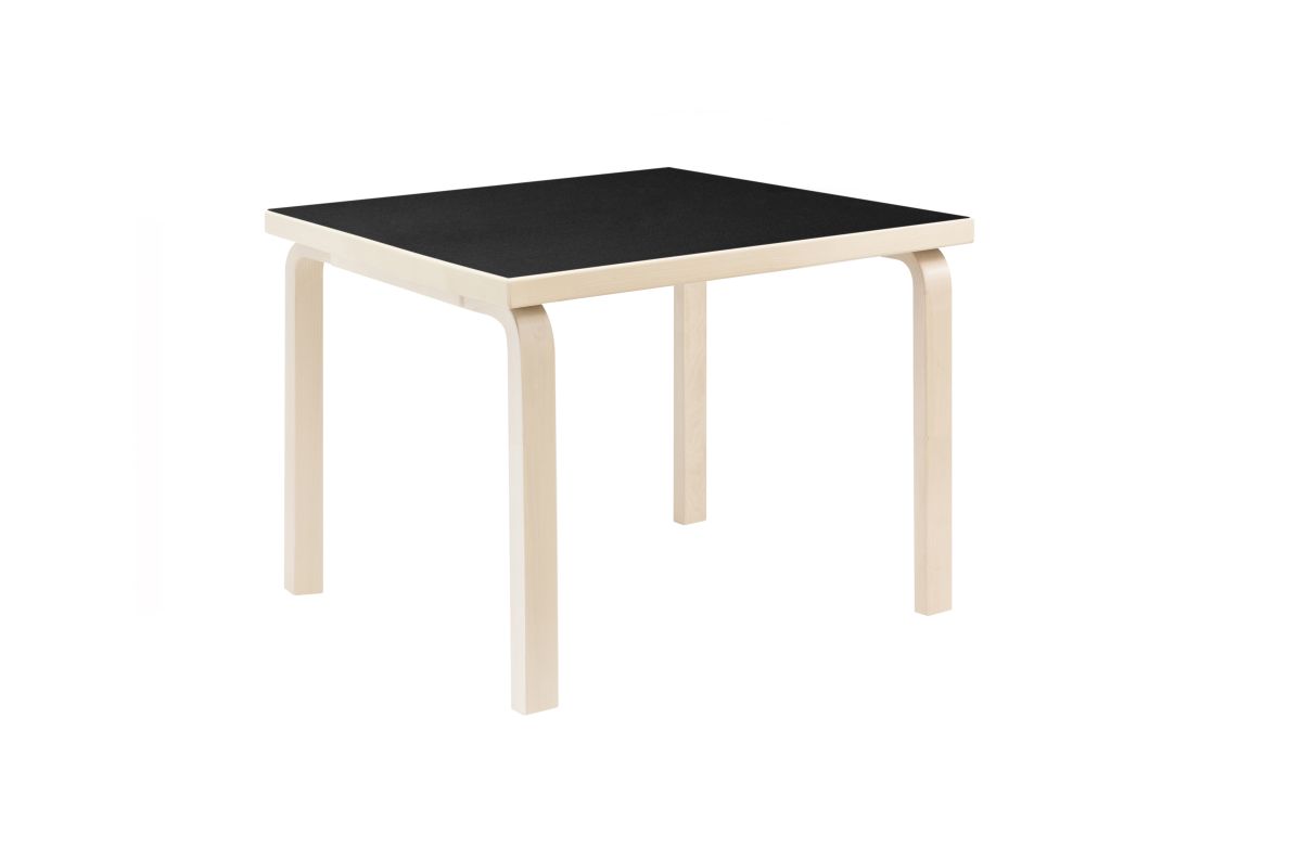Aalto Children's Table square 81C legs and edge band birch top black linoleum