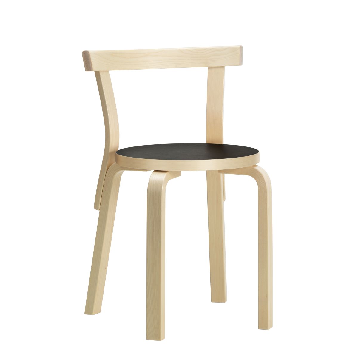 Chair 68 birch natural lacquered seat black linoleum_F