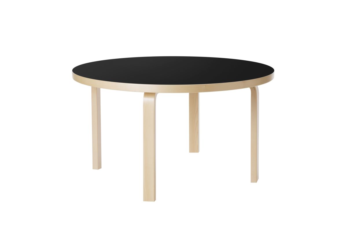 Aalto Children's Table round 90A legs and edge band birch top black linoleum