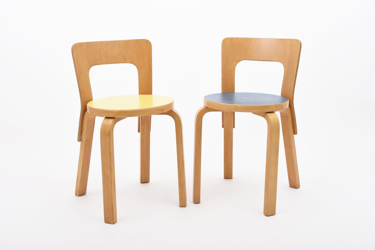 Aalto Alvar Chair 65 bule and yellow lino