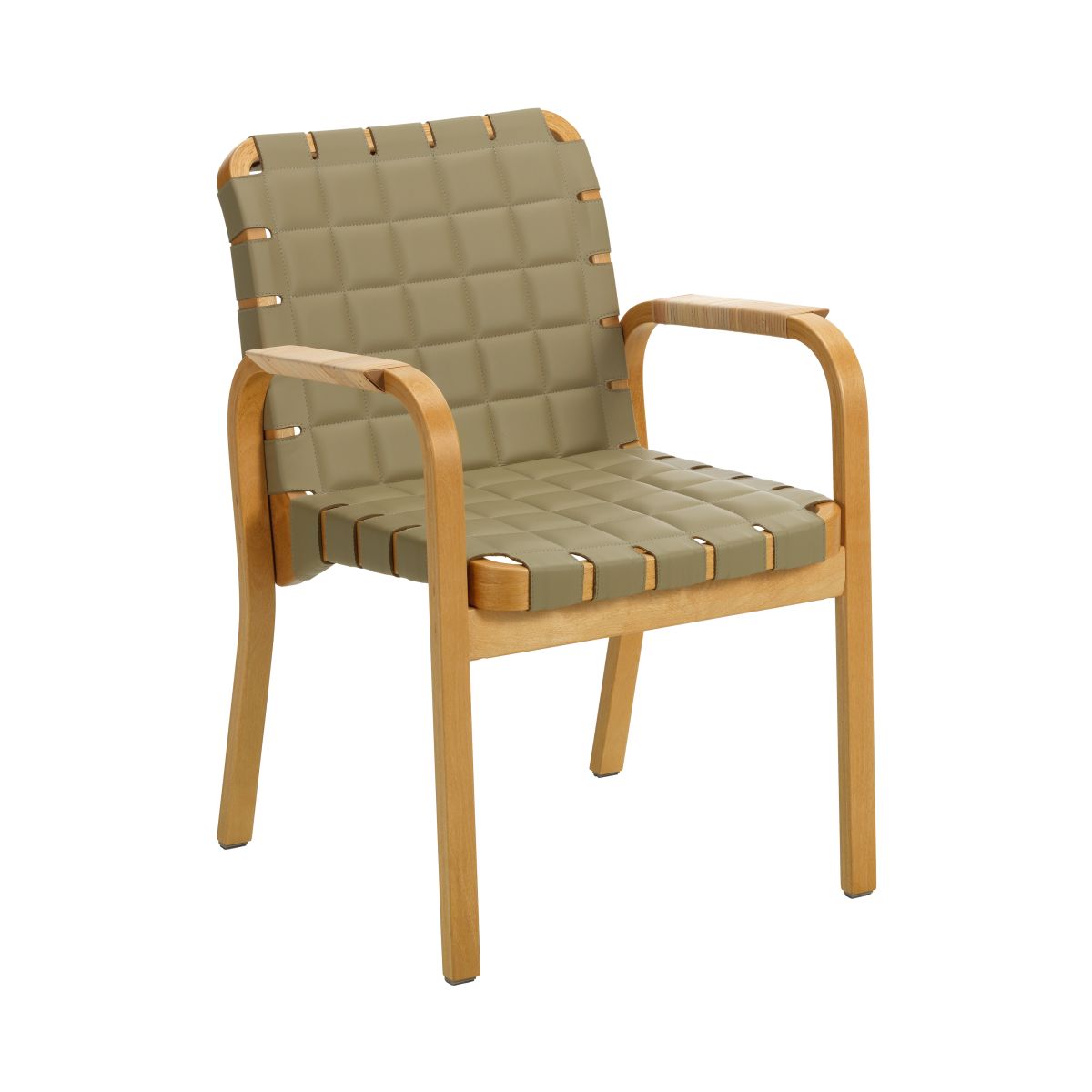 Armchair 45 honey stained, quilted leather leaf, rattan armrests cut-out