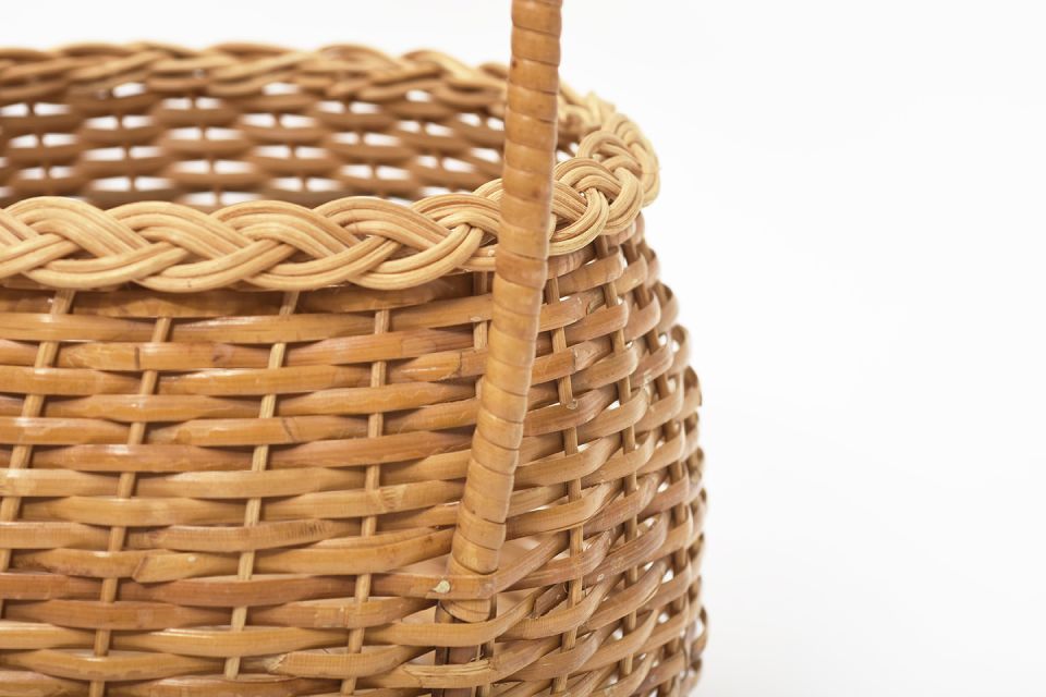 Artek Finnish Round Rattan Basket with Handle