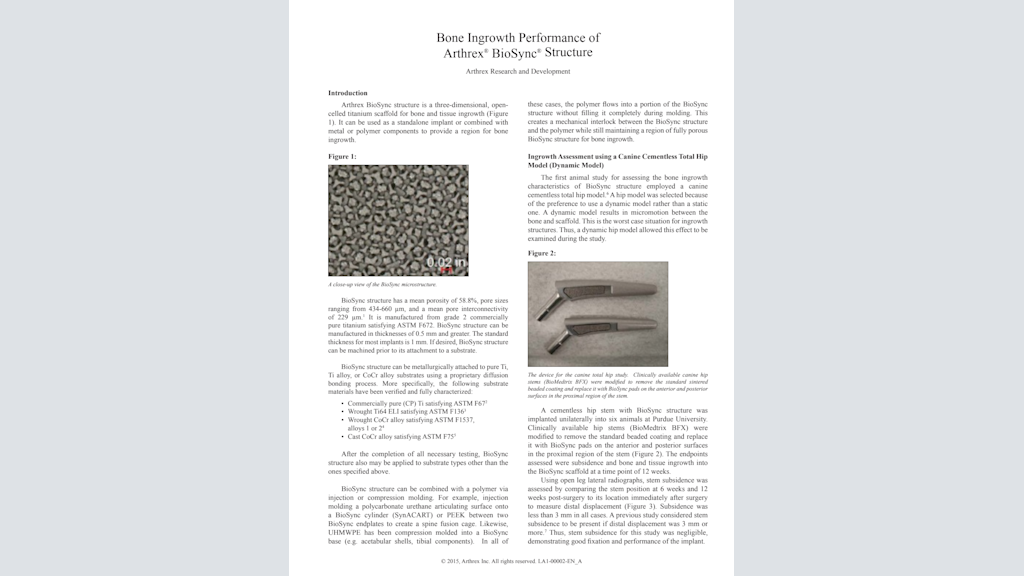 Bone Ingrowth Performance of Arthrex® BioSync® Structure