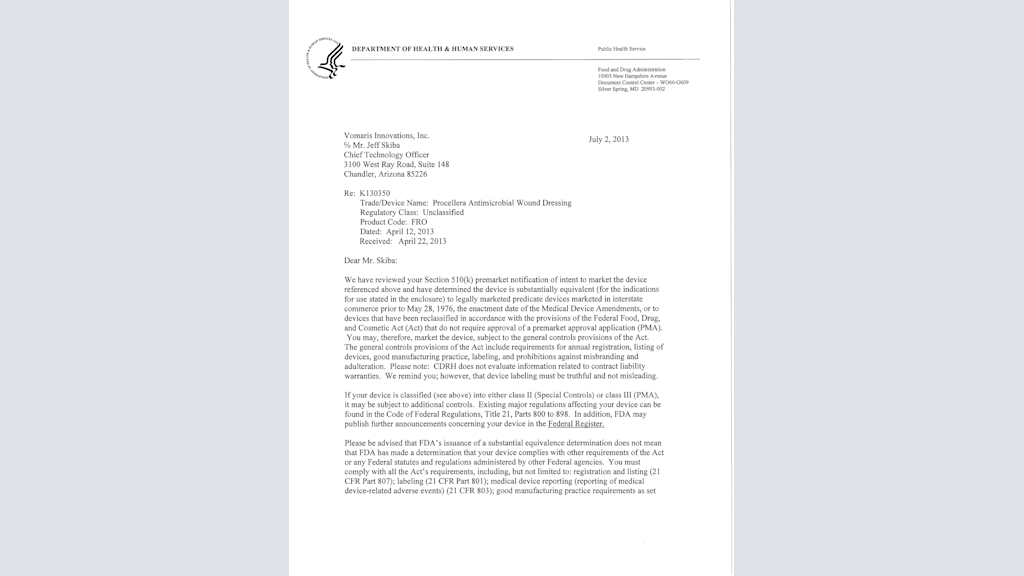 510K JumpStart with Procellera® Microcurrent Generating Technology Clearance Letter