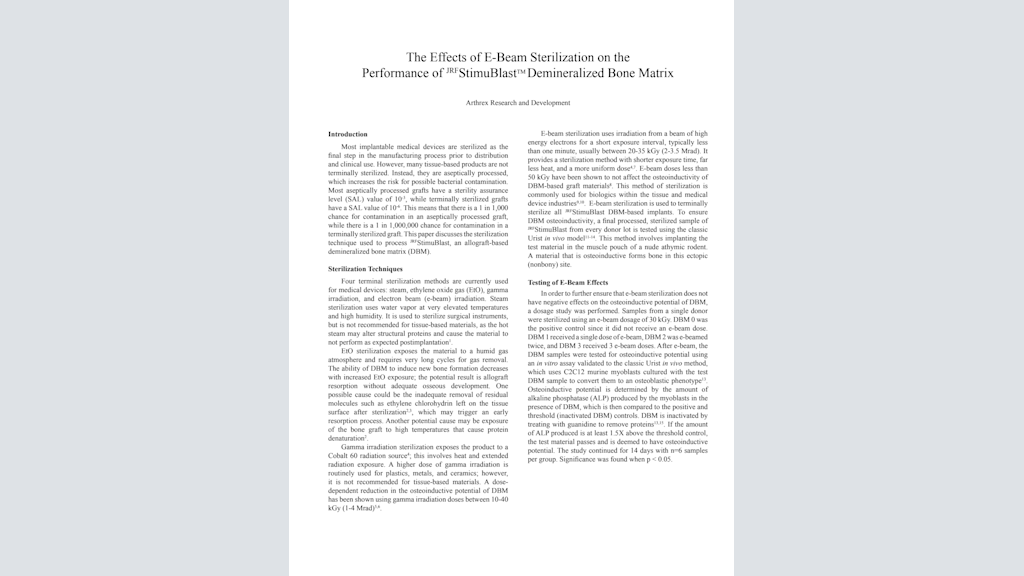 The Effects of E-Beam Sterilization on the Performance of StimuBlast® Demineralized Bone Matrix