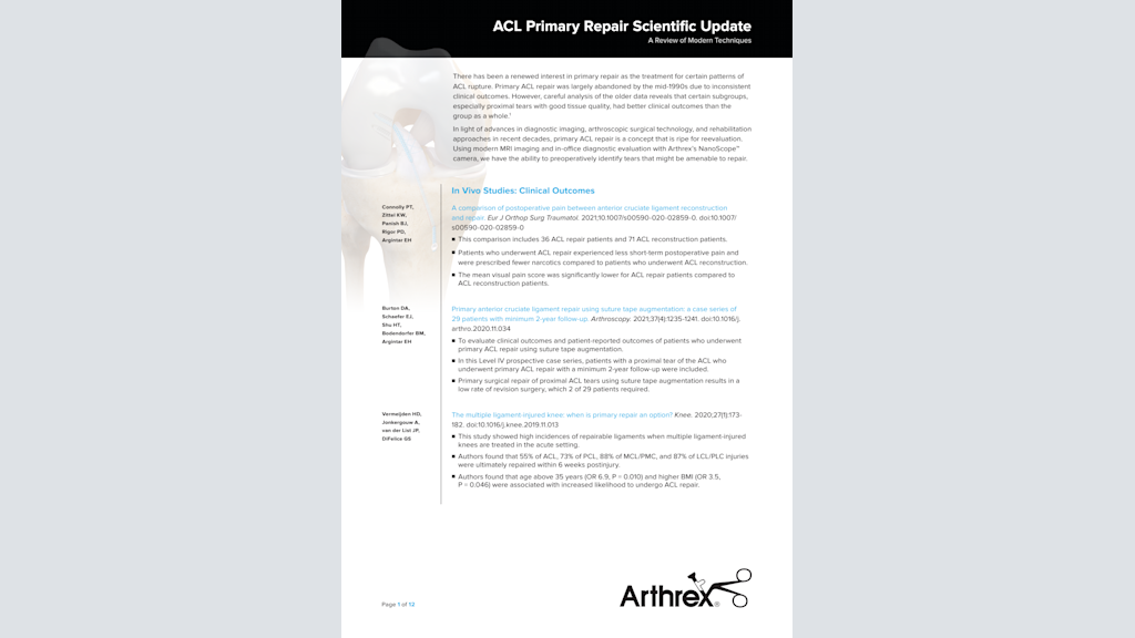 ACL Primary Repair Scientific Update: A Review of Modern Techniques