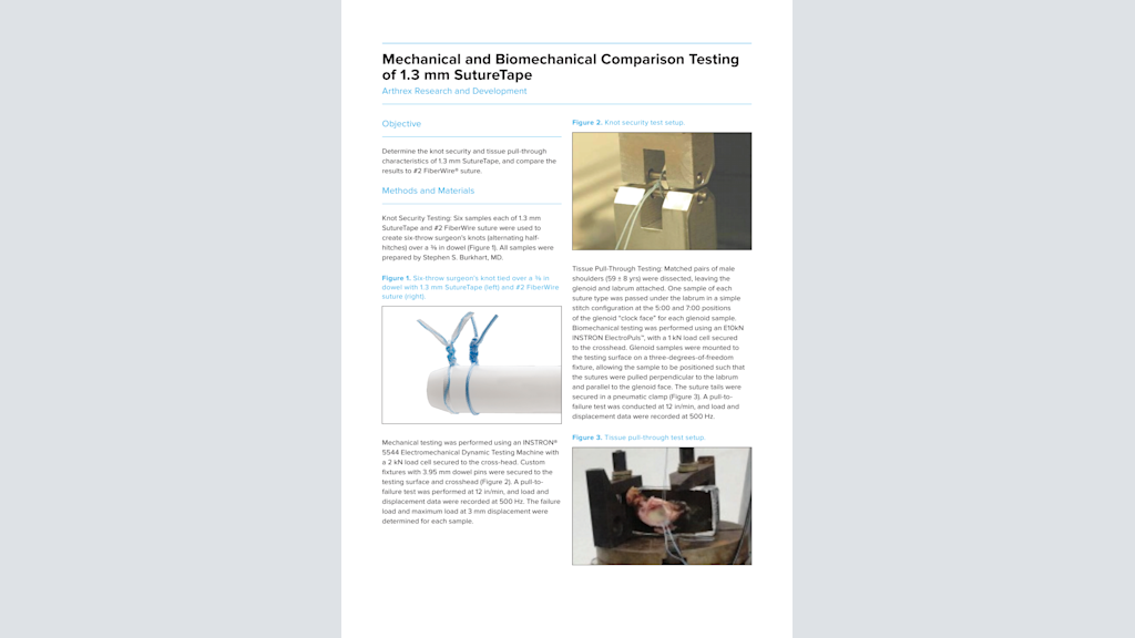 Mechanical and Biomechanical Comparison Testing of 1.3 mm SutureTape