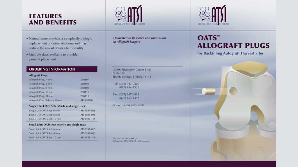 OATS® Allograft Plugs for Backfilling Autograft Harvest Sites