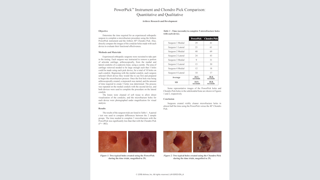 PowerPick™ Instrument and Chondro Pick Comparison: Quantitative and Qualitative