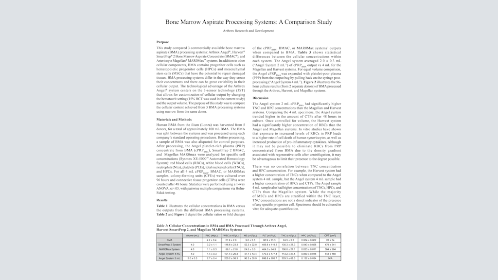 Bone Marrow Aspirate Processing Systems: A Comparison Study