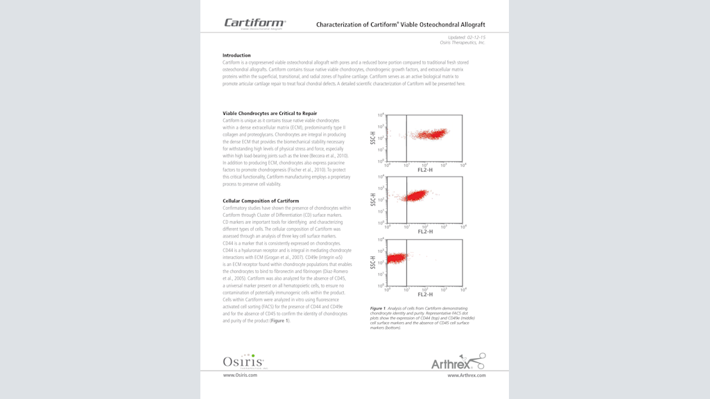 Characterization of Cartiform® Viable Osteochondral Allograft