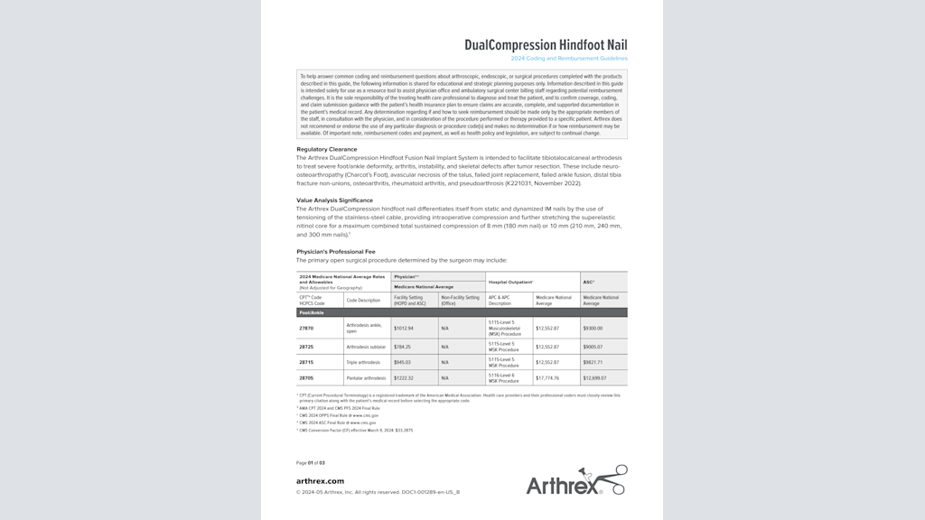 DualCompression Hindfoot Nail - 2024 Coding and Reimbursement Guidelines