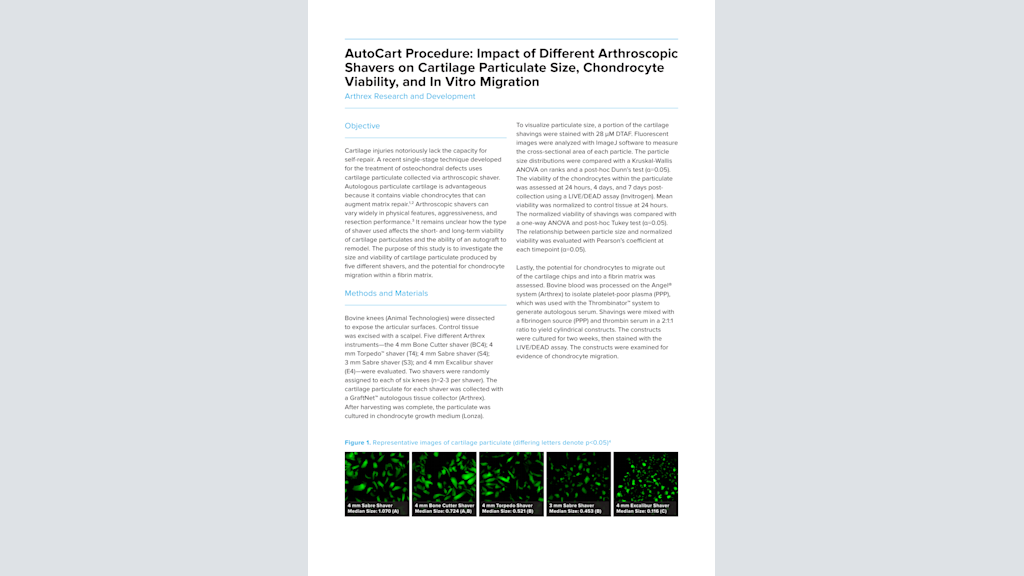 AutoCart Procedure: Impact of Different Arthroscopic Shavers on Cartilage Particulate Size, Chondrocyte Viability, and In Vitro Migration