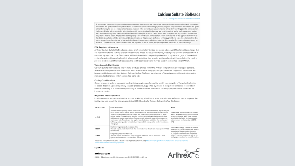 Calcium Sulfate BioBeads - 2024 Coding and Reimbursement Guidelines