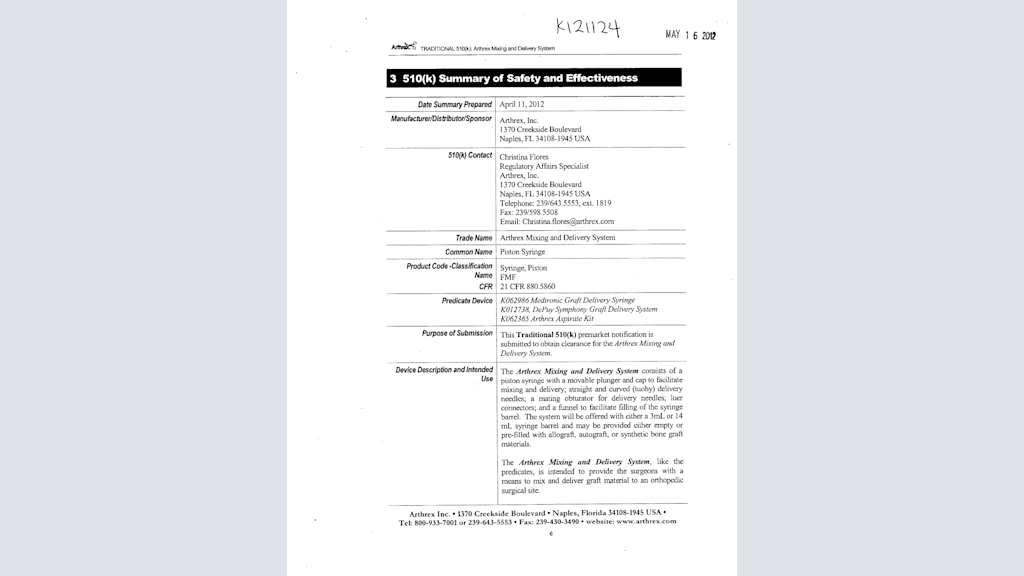 510K BioCartilage® - Arthrex Mixing and Delivery System