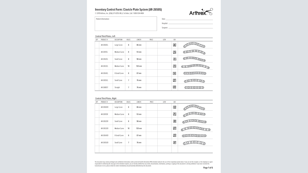 Arthrex Placas y tornillos para la clavícula