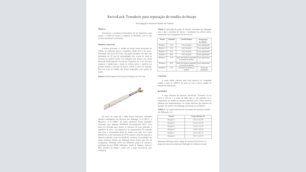 SwiveLock Tenodesis para Reparação do Tendão do Bíceps