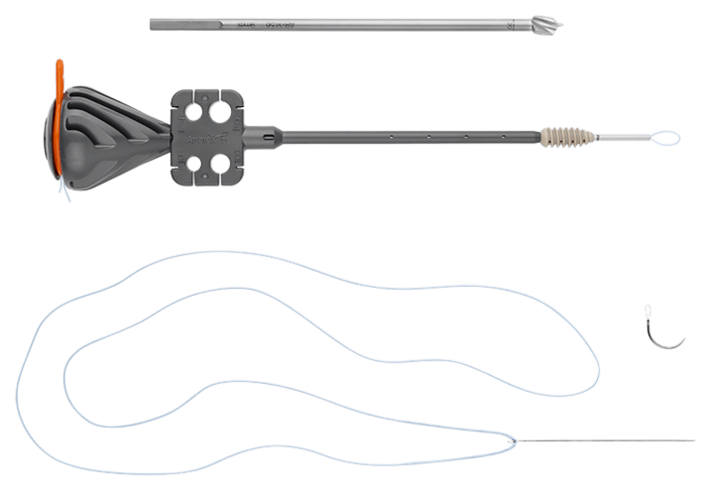 PEEK-SwiveLock-Bizepstenodesensystem, 9 mm x 23 mm, mit Kopffräse, FiberLoop und freier Nadel