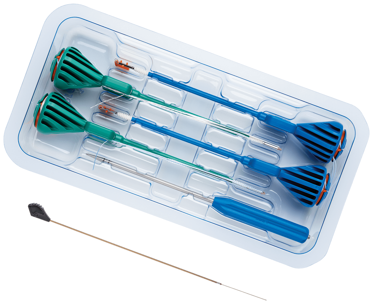 4.75/5.5 mm Knotless BioComposite SpeedBridge Implant System with SCORPION-Multifire Needle Includes two 4.75 mm Knotless BioComposite SwiveLock Anchors w/ 1 Preloaded FiberTape Loop (1 Blue, 1 White/Black) for Medial Row, two 5.5 mm Knotless SwiveLock Anchors w/ #2 FiberWire Suture (1 Blue, 1 White/Black) for Lateral Row, Disposable Punch, and SCORPION-Multifire Needle