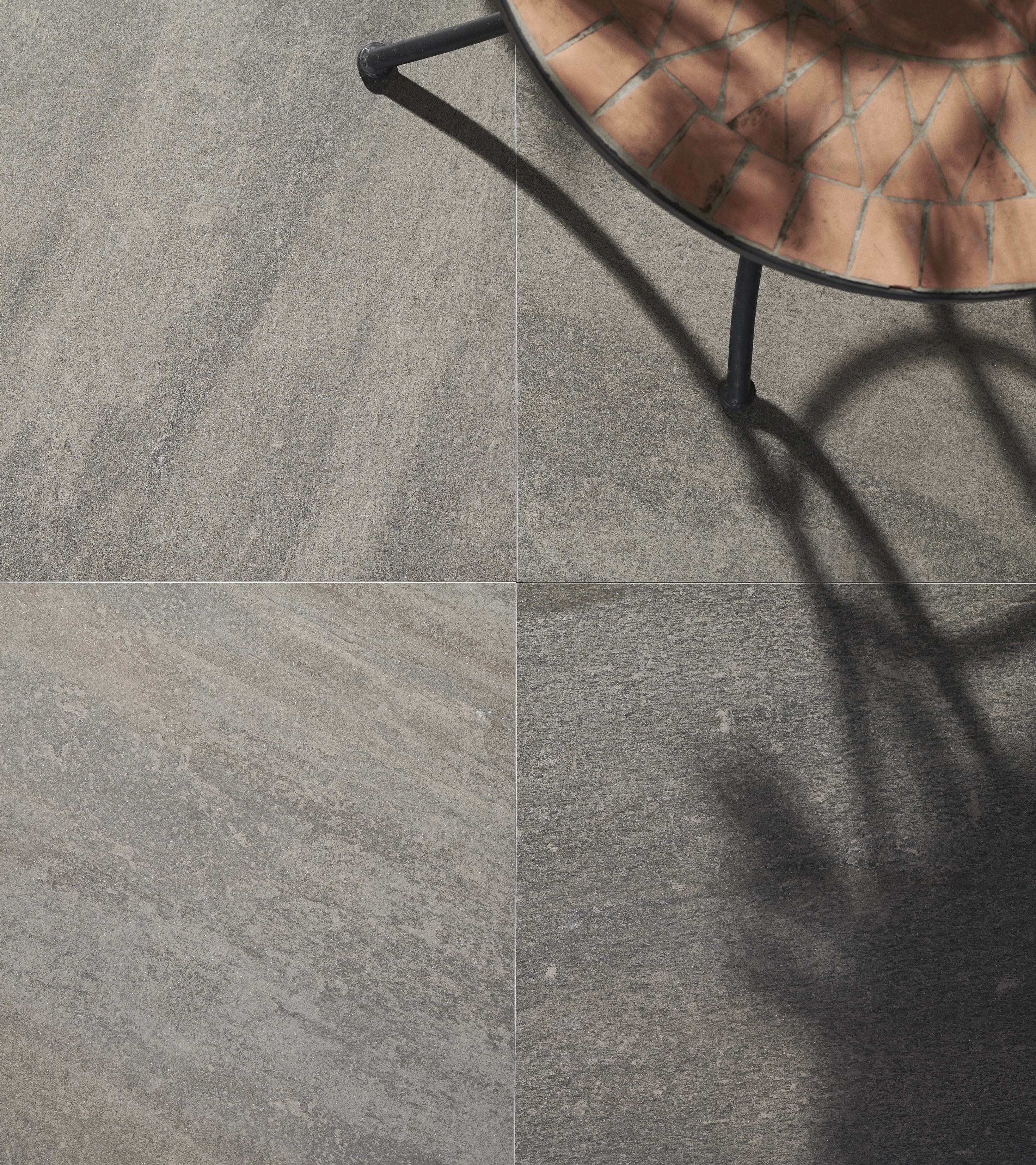 Fossil Black Quartz porcelain pavers plant and table prop