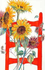 Red Chair with Sunflowers