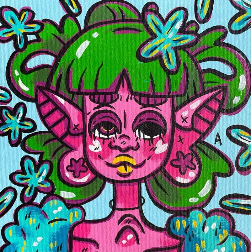 i know this pretty rave girl painting 6x6"