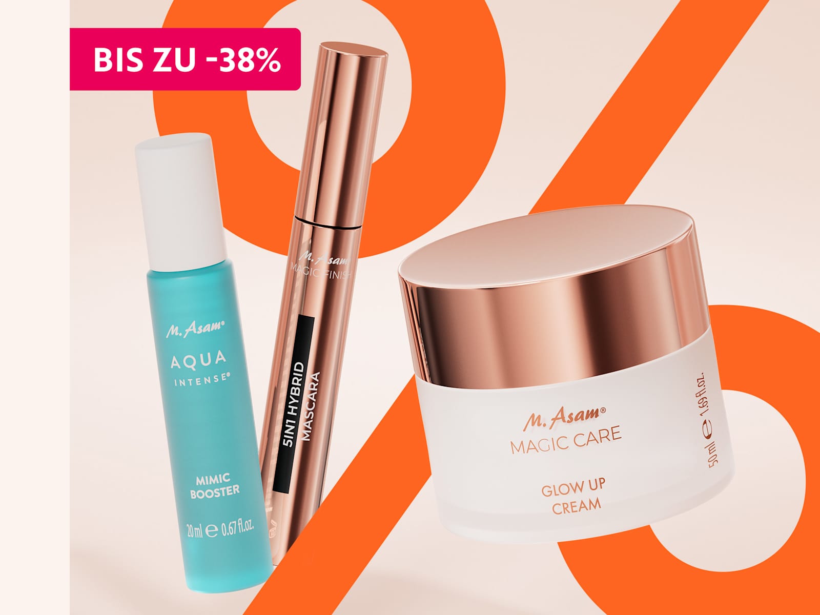 Produktbild mit M. Asam AQUA INTENSE, Mascara und MAGIC CARE Glow Up Cream