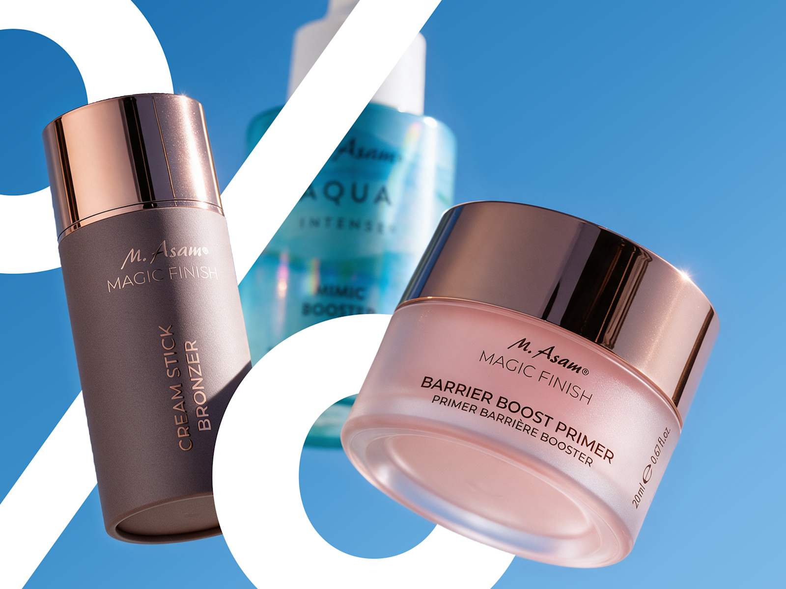M. Asam Produktbild mit SUN Stick, Serum und MAGIC FINISH Primer