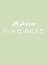 Logo M. Asam VINO GOLD sur fond vert clair, typographie de la marque