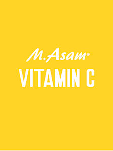 Logo M. Asam VITAMIN C sur fond jaune, typographie de la marque