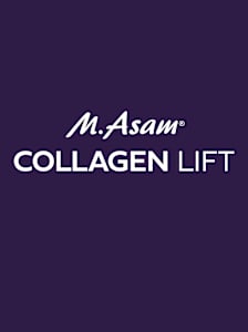 Logo M. Asam COLLAGEN LIFT sur fond violet, typographie de la marque