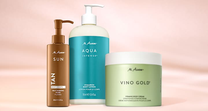 Image produit avec les soins M. Asam SUN, AQUA INTENSE et VINO GOLD