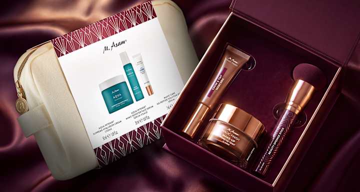 M. Asam MAGIC FINISH Geschenkset in offener Box mit Kosmetikprodukten und Kosmetiktasche