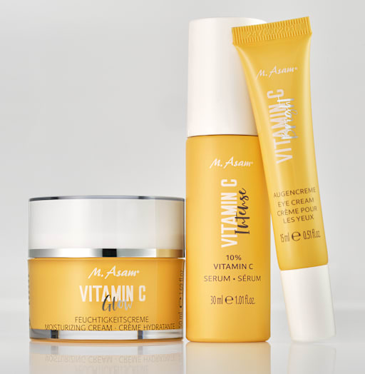 Vitamin C Feuchtigkeitscreme, Vitamin C 10% Serum und Vitamin C Augencreme von M.Asam