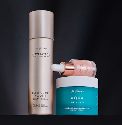 RESVERATROL PREMIUM Essence of Youth Serum, AQUA INTENSE Creme, MAGIC CARE Glow up Drops