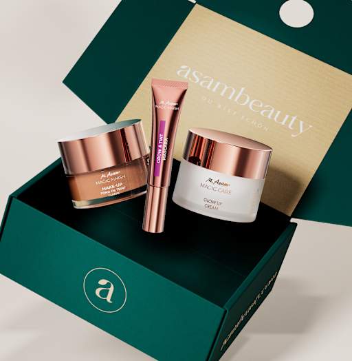asambeauty Produktbild mit M. Asam MAGIC FINISH und MAGIC CARE Glow Up Produkten
