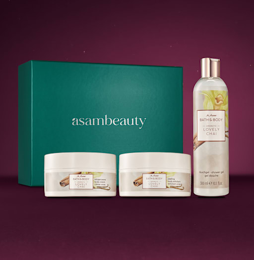 asambeauty BATH & BODY LOVELY CHAI Geschenkset mit Duschgel, Körpercreme und Peeling