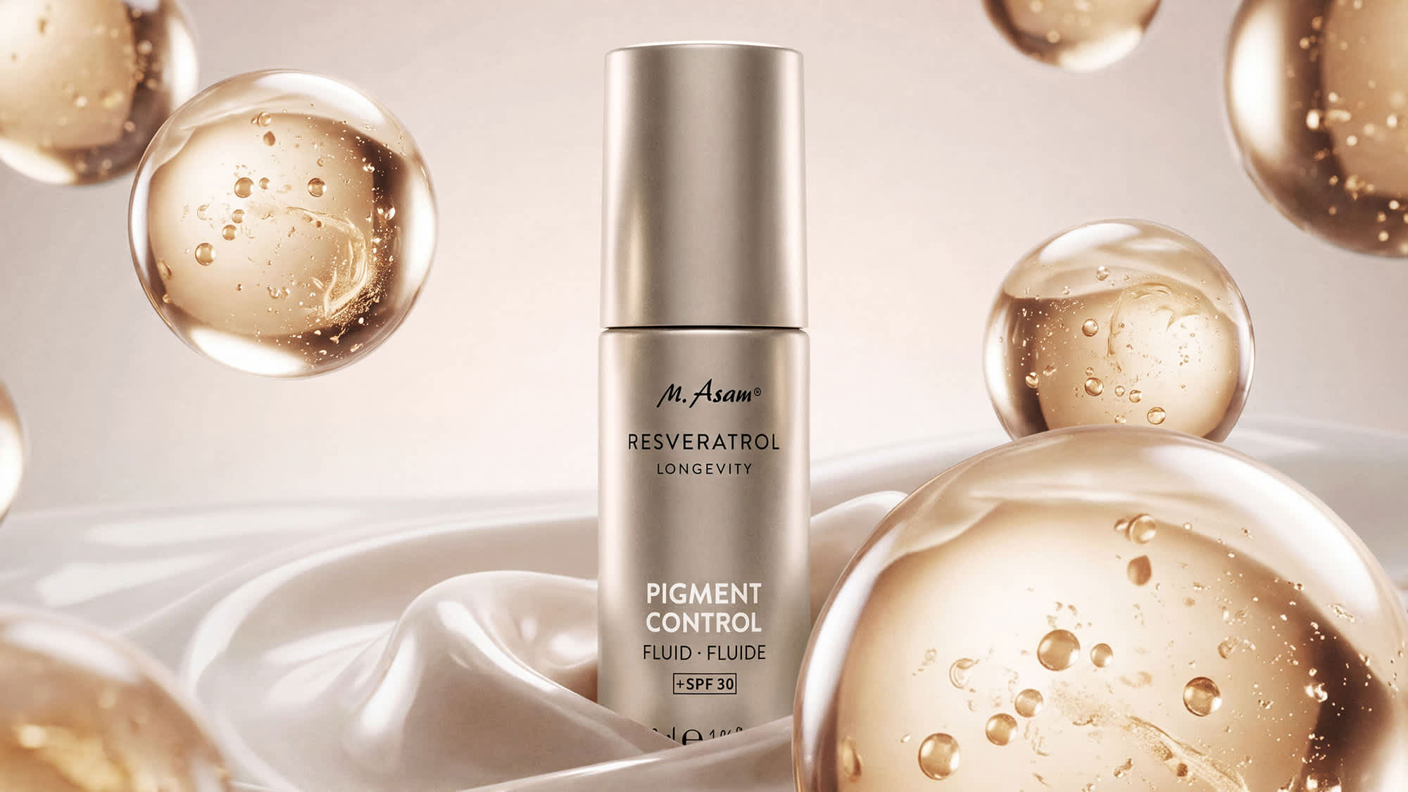 M. Asam RESVERATROL PREMIUM Pigment Control Fluid als Produktbild mit Geltextur