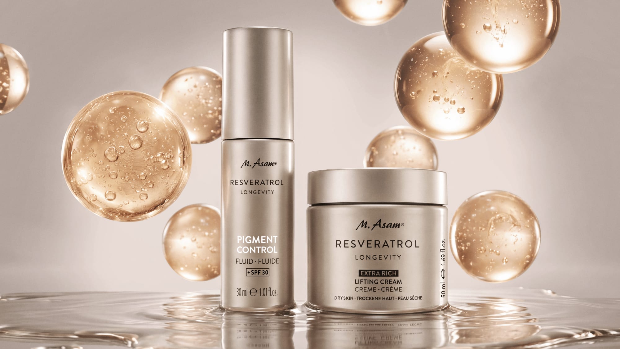 Visuel produit des soins RESVERATROL LONGEVITY avec crème et fluide