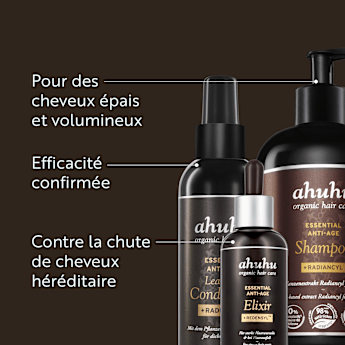 ahuhu ESSENTIAL Routine de Soins Capillaire Anti-Âge & Perte de Cheveux 3 Produits