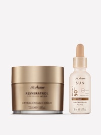 M. Asam RESVERATROL PREMIUM NT50 Lifting Gesichtscreme & Sun Drop Fluid Sonnenschutz Serum Gesicht LSF 50