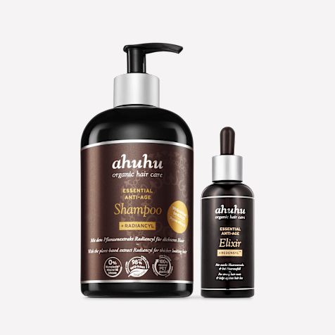 ahuhu ESSENTIAL Shampoing Anti-Âge & Élixir Capillaire Anti-Âge au Redensyl