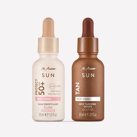 M. Asam SUN Self Tanning Drops Selbstbräuner Konzentrat Gesicht & Sun Drop Fluid Sonnenschutz Serum Gesicht LSF 50+ Sensitiv
