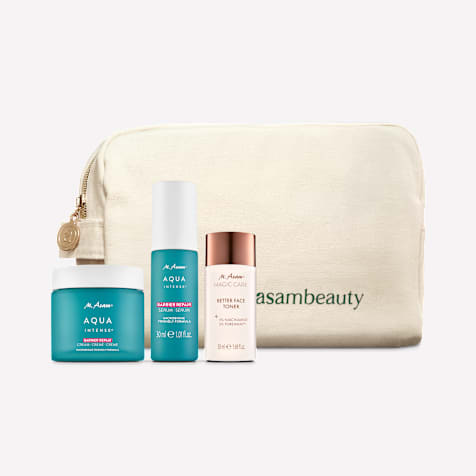 M. Asam AQUA INTENSE Coffret cadeau 3 pièces avec trousse de toilette – routine de soin à l’acide hyaluronique pour protéger la barrière cutanée